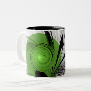 Abstract Black and White with Green Fractal Art Two-Tone Coffee Mug