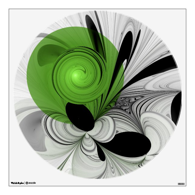 Abstract Black and White with Green Fractal Art Wall Decal (Front)