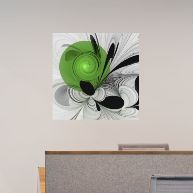 Abstract Black and White with Green Fractal Art Wall Decal (Office)