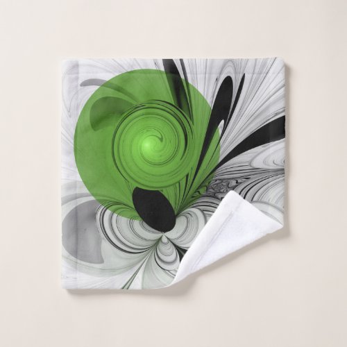 Abstract Black and White with Green Fractal Art Wash Cloth