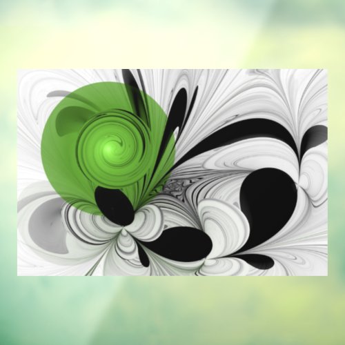 Abstract Black and White with Green Fractal Art Window Cling