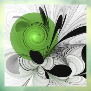 Abstract Black and White with Green Fractal Art Window Cling