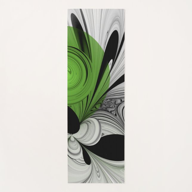 Abstract Black and White with Green Fractal Art Yoga Mat (Front)