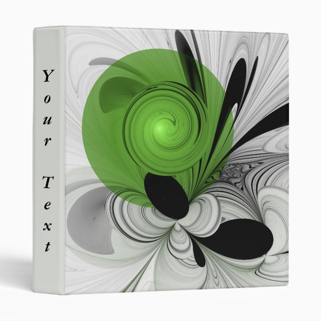 Abstract Black and White with Green Fractal Text 3 Ring Binder (Front/Spine)