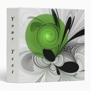 Abstract Black and White with Green Fractal Text 3 Ring Binder