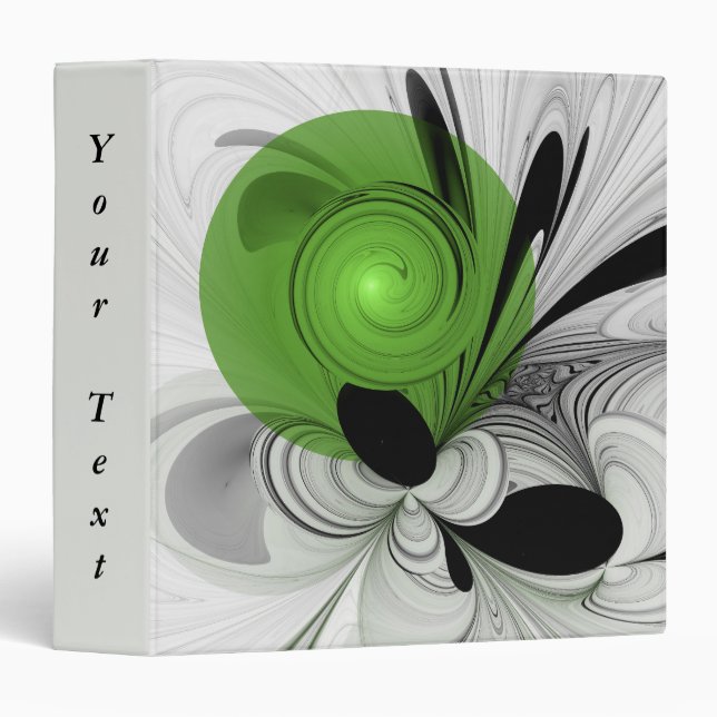 Abstract Black and White with Green Fractal Text 3 Ring Binder (Front/Spine)