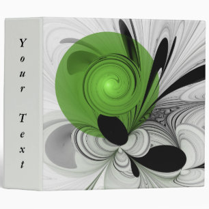 Abstract Black and White with Green Fractal Text 3 Ring Binder