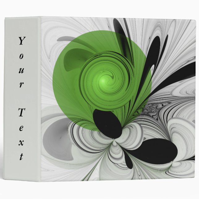 Abstract Black and White with Green Fractal Text 3 Ring Binder (Front/Spine)