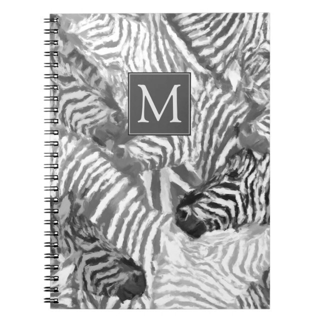 Abstract Black and White Zebra Art Monogram Notebook (Front)