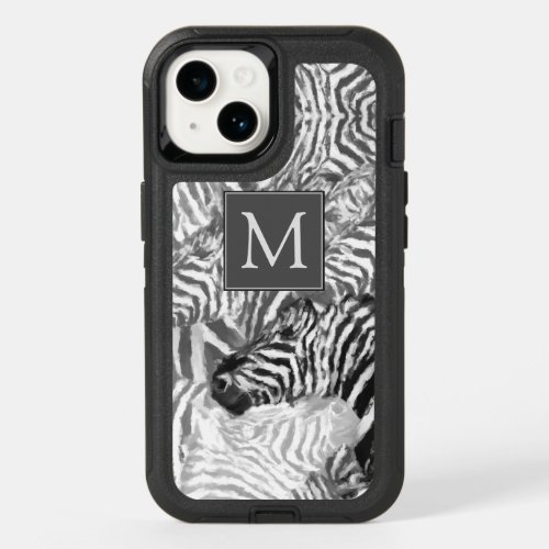 Abstract Black and White Zebra Art Monogram OtterBox iPhone 14 Case