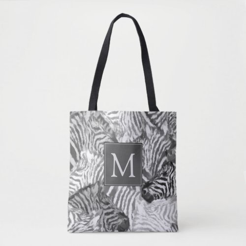 Abstract Black and White Zebra Art Monogram Tote Bag