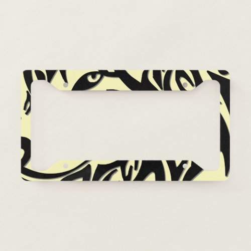 Abstract Black and Yellow Tribal Wolf License Plate Frame