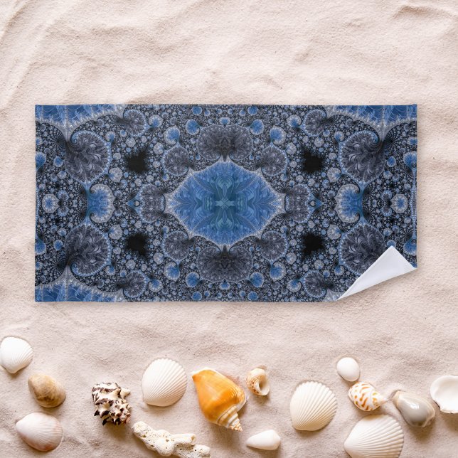 Abstract Black Blue Fractal Beach Towel (Creator Uploaded)