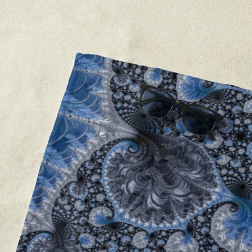 Abstract Black Blue Fractal Beach Towel