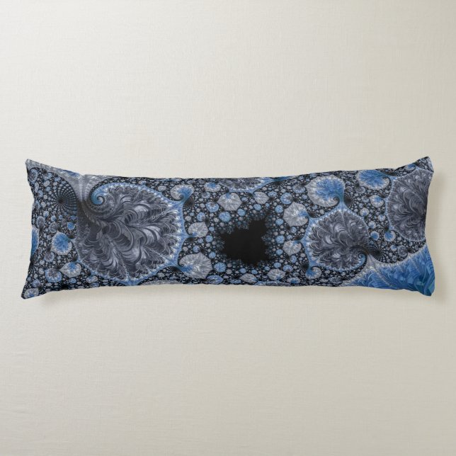 Abstract Black Blue Fractal Body Pillow (Front)