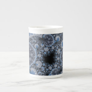 Abstract Black Blue Fractal Bone China Mug