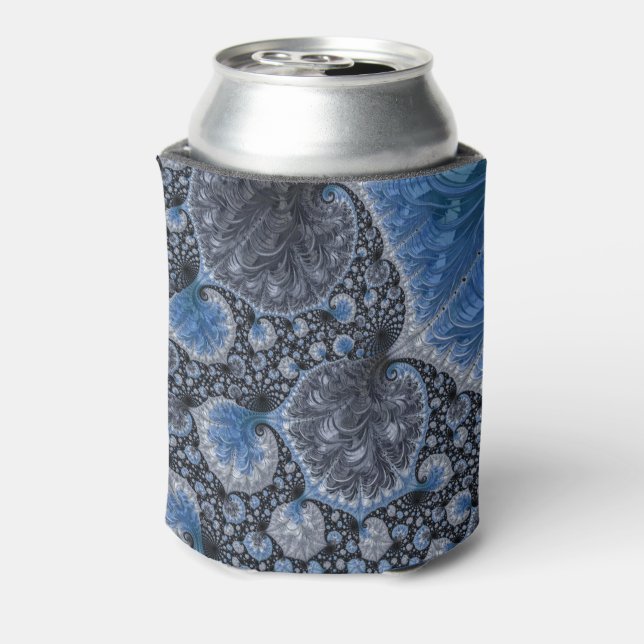 Abstract Black Blue Fractal Can Cooler (Can Back)