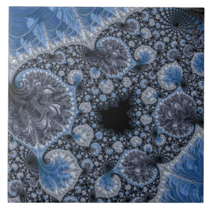 Abstract Black Blue Fractal Ceramic Tile