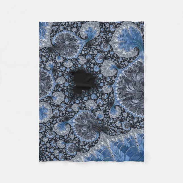 Abstract Black Blue Fractal Fleece Blanket (Front)