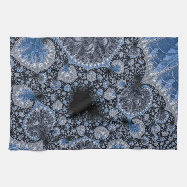 Abstract Black Blue Fractal Kitchen Towel (Horizontal)