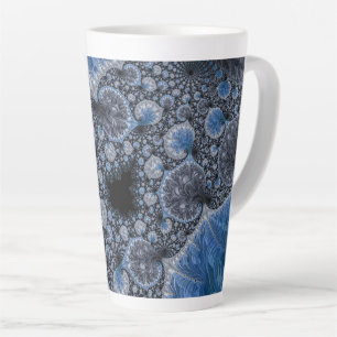 Abstract Black Blue Fractal Latte Mug