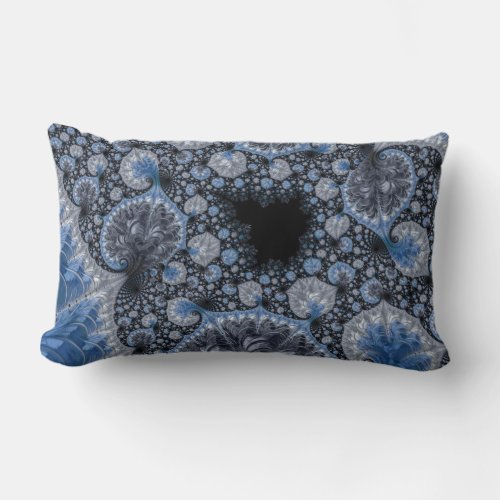 Abstract Black Blue Fractal Lumbar Pillow