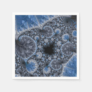 Abstract Black Blue Fractal Napkins