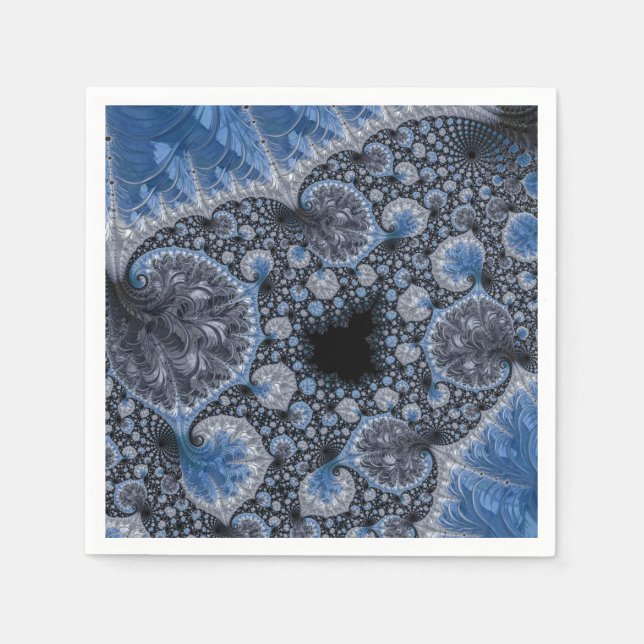 Abstract Black Blue Fractal Napkins (Front)