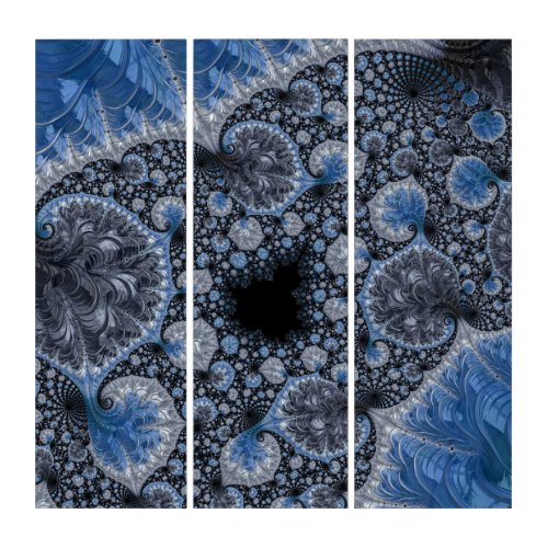 Abstract Black Blue Fractal Triptych