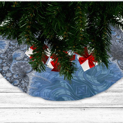 Abstract Black Blue Intricate Fractal Brushed Polyester Tree Skirt