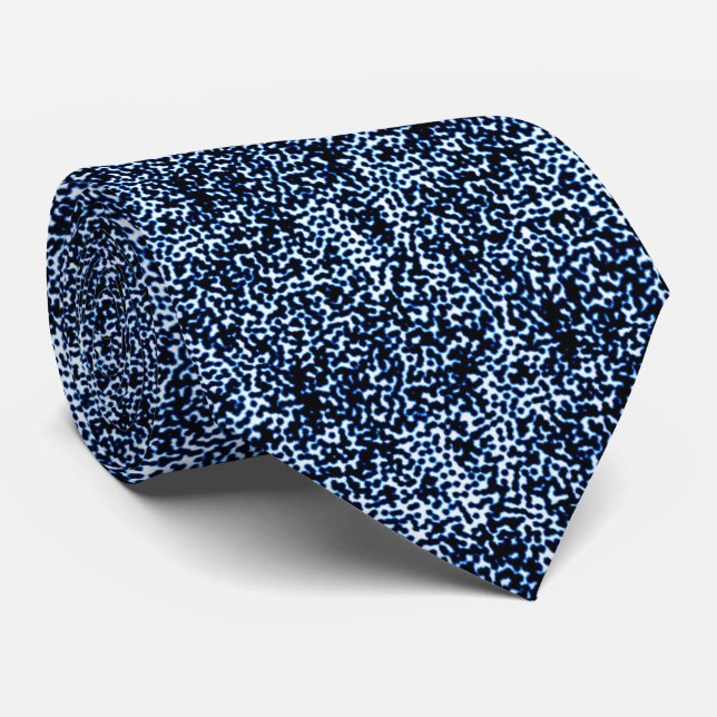 Abstract Black Blue White Dot Art Controlled Chaos Neck Tie (Rolled)