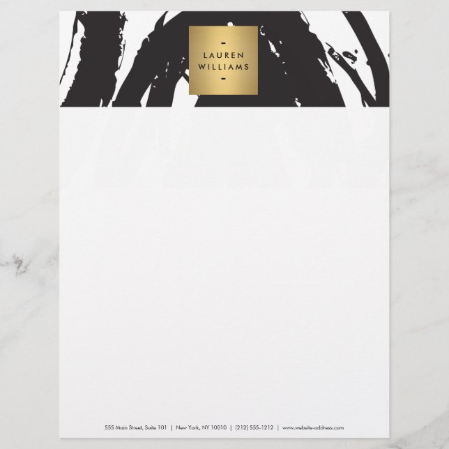 Abstract Black Brushstrokes with Gold Name Logo Letterhead (Front)