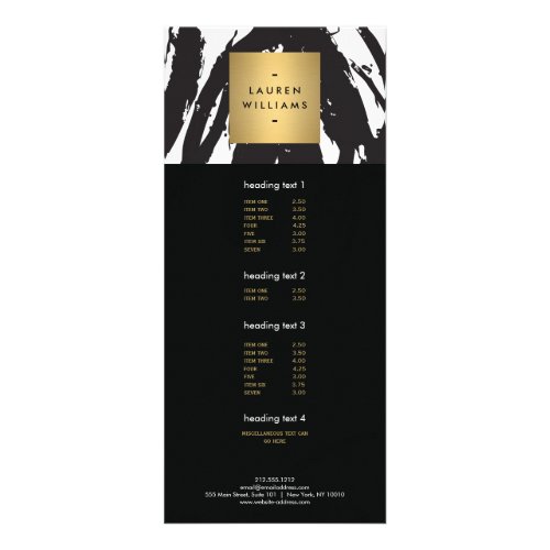 Abstract Black Brushstrokes with Gold Name Logo Rack Card