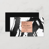Abstract Black Brushstrokes with Rose Gold Frame Business Card (Front/Back)