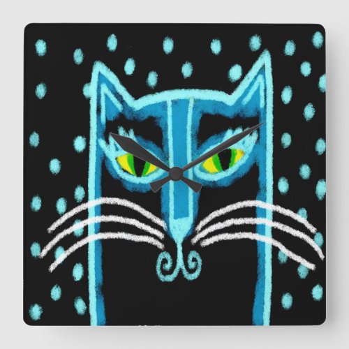 Abstract Black Cat Art Square Wall Clock
