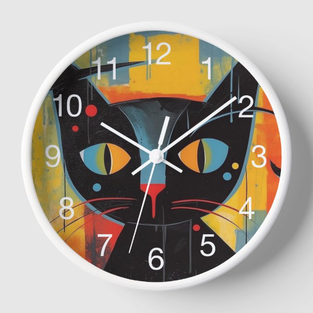 Abstract black cat painting clock (Front)