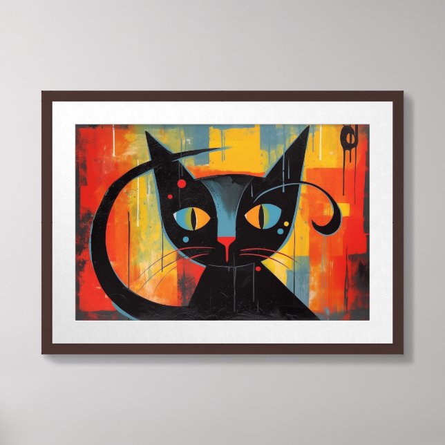 Abstract black cat painting framed art (Framed Front)