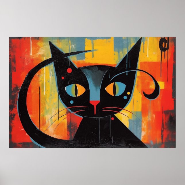 Abstract black cat painting poster (Front)
