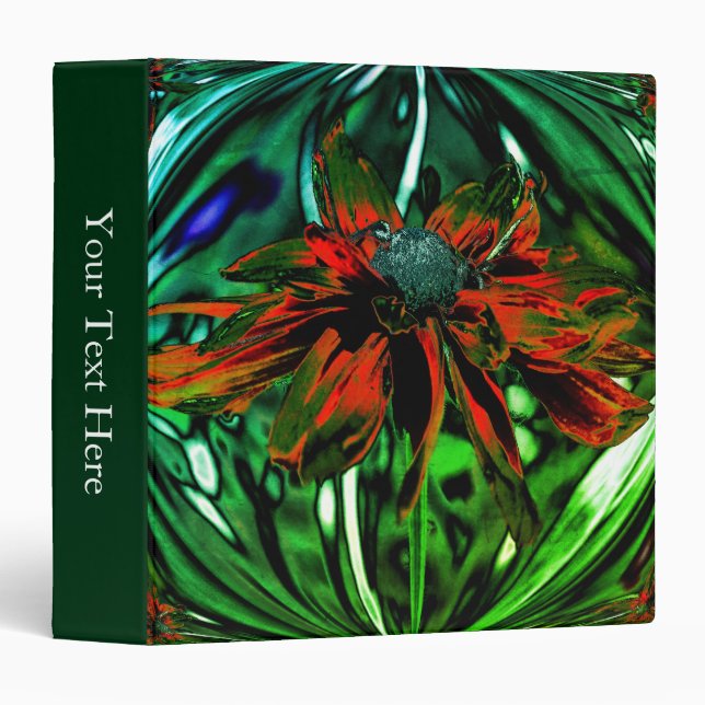 Abstract Black Eyed Susan Flower Art Personalized 3 Ring Binder (Front/Spine)