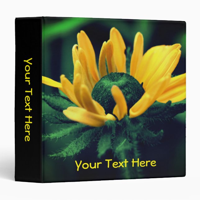 Abstract Black Eyed Susan Flower Personalized 3 Ring Binder (Front/Spine)