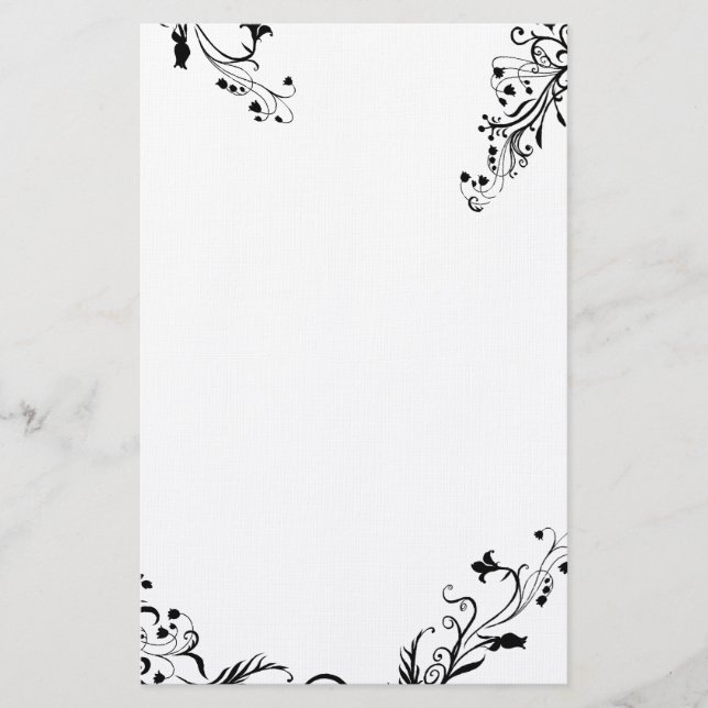 Abstract Black Floral Vining Stationery (Front)