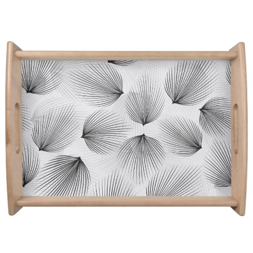 Abstract Black Flowers Grey Elegance Serving Tray