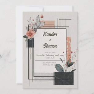 Abstract Black Frame Terracotta Floral Wedding Invitation