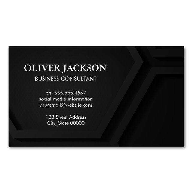 Abstract Black Geometric Panels Business Card Magnet (Front)