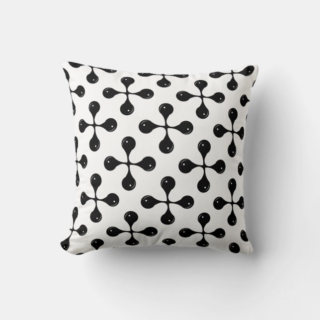 Abstract Black Geometric Round Shape on White Throw Pillow (Front)
