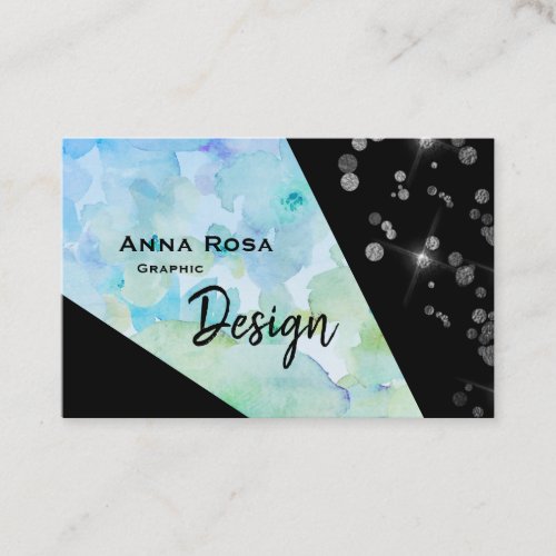  Abstract Black Glitter Modern Geometric Floral Business Card