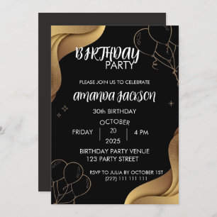 Abstract Black Gold 30th Birthday Invitation