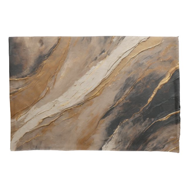 Abstract Black Gold Beige Pillow Case (Front)