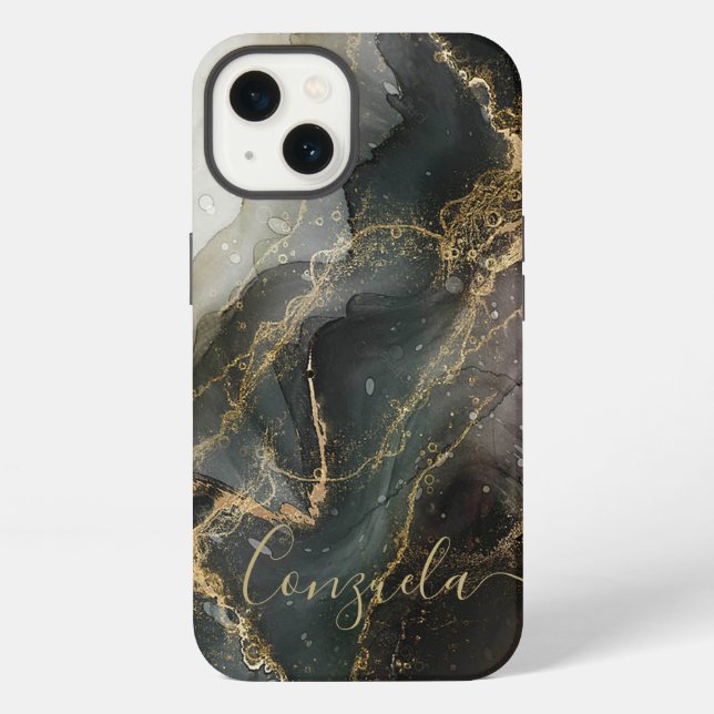 Abstract Black Gold Marble  Iphone Case (Back)