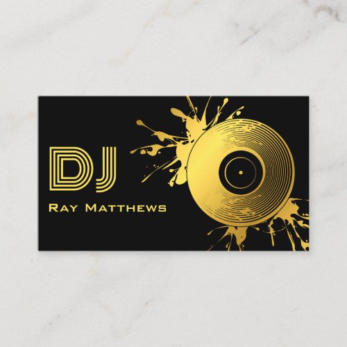 Abstract Black Gold Music Disc DJ Business Card